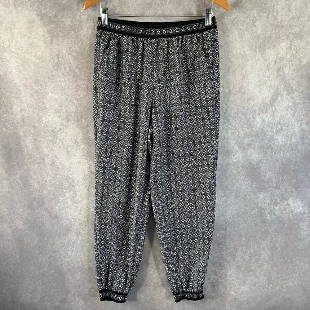 Max Studio Jogger Pants Women Medium Black White Elastic Waist Geometric Pull On